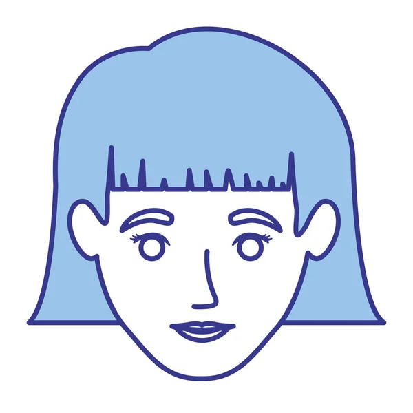 Silhouette bleue de femme aux cheveux courts avec frange — Image vectorielle