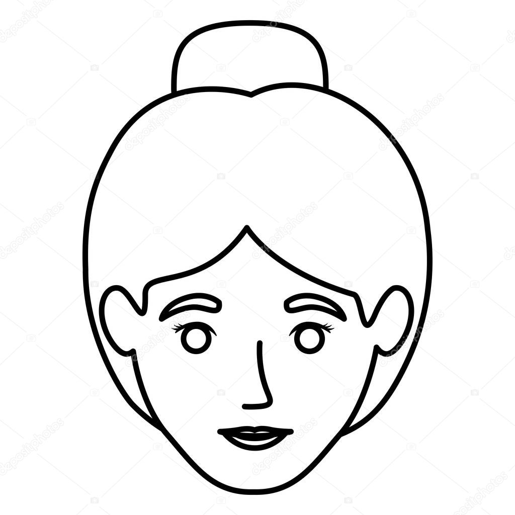 monochrome contour of smiling woman face with collected hair