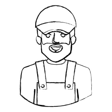 tek renkli sakallı teslimatçı yarım vücut ile kontur bulanık