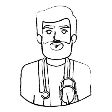tek renkli sakallı doktor yarım vücut ile kontur bulanık