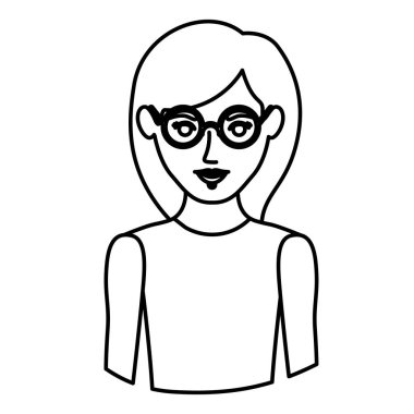 gözlük ve kolsuz kadın ile kontur yarım gövdesi tek renkli