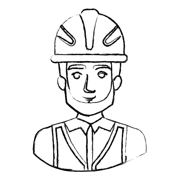 单色的模糊的轮廓与下半身的男性胡子建筑师戴头盔 — 图库矢量图片