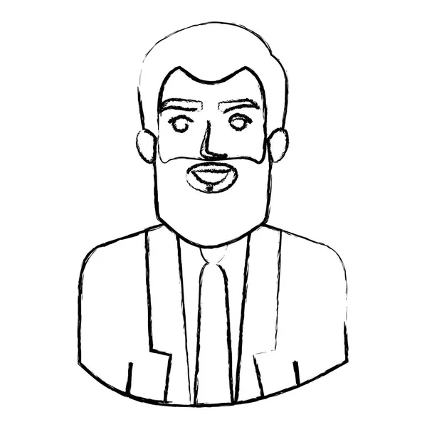 Contorno borroso monocromo con medio cuerpo de hombre con barba y traje formal — Vector de stock