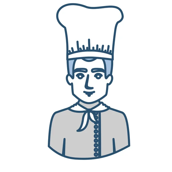 Silhouette blu con mezzo corpo di cuoco maschio — Vettoriale Stock