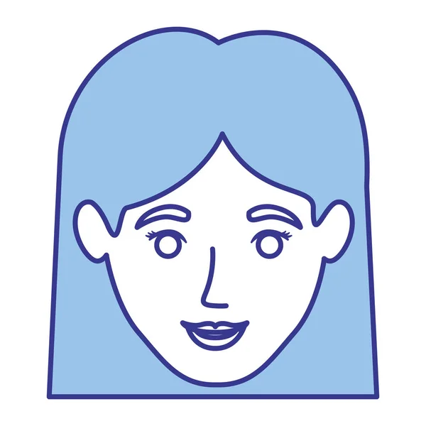 Синий силуэт улыбающейся женщины с короткими прямыми волосами — стоковый вектор