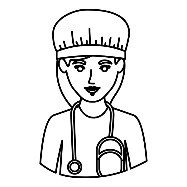 Monochrome contour half body of nurse — Stock Vector