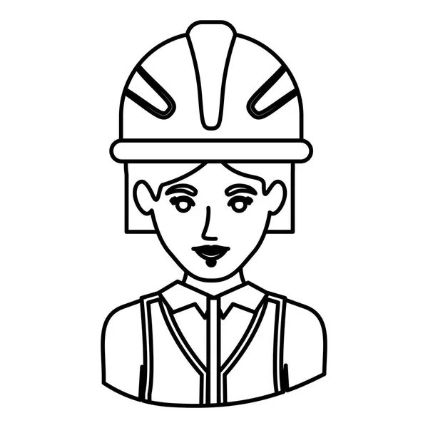 Монохромный контур половины тела женщины-архитектора со шлемом — стоковый вектор