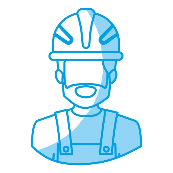 Modrá silueta s půl těla anonymní vousatý muž pracovníka s helmou — Stockový vektor
