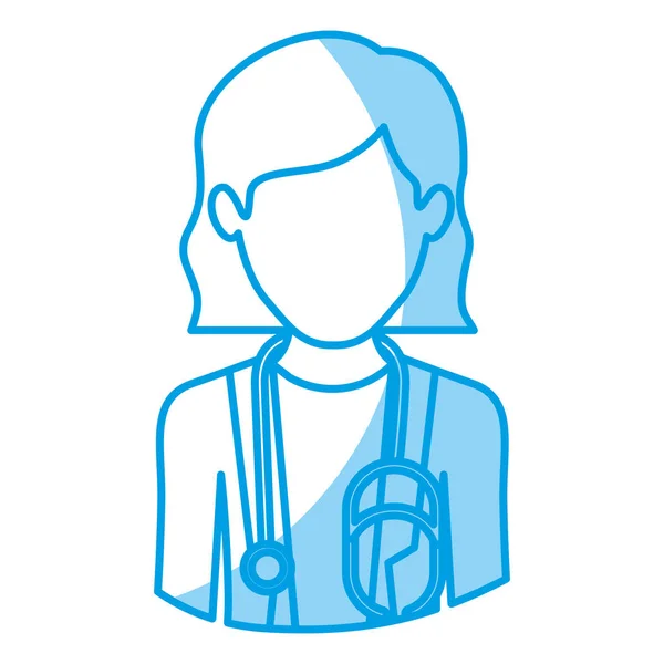 Meçhul kadın doktor yarım vücut ile mavi siluet — Stok Vektör