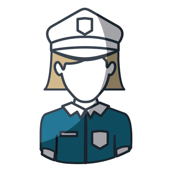 Színes sziluettje és vastag kontúr fele víztest arctalan rendőrnő — Stock Vector