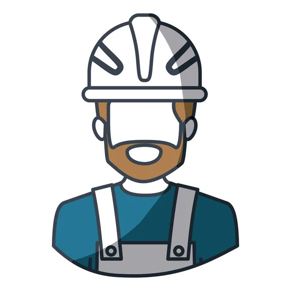 Цвет силуэта и толстый контур половины тела безликого бородатого работника мужского пола со шлемом — стоковый вектор