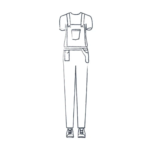 单色的模糊的轮廓的女性制服的工人 — 图库矢量图片