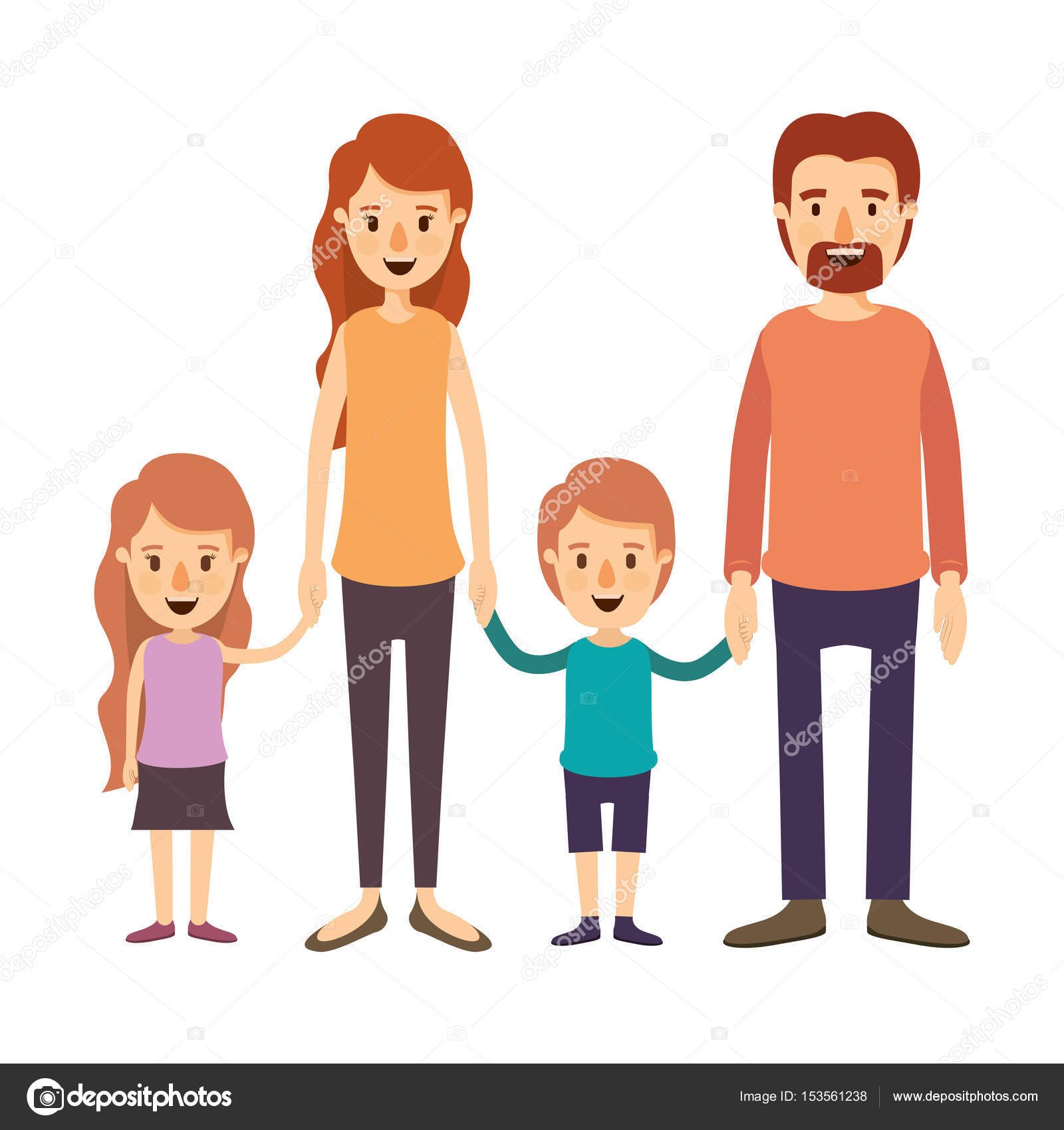 Gruppo di famiglia caricatura immagine colorata con genitori e bambini presi le mani di vettore — Vettoriali di grgroupstock