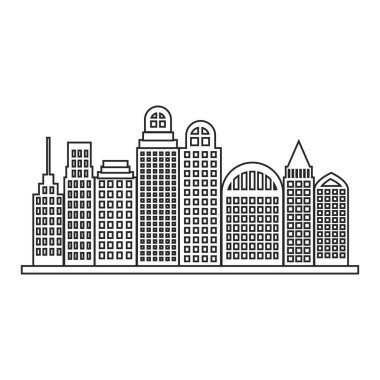 Kontur şehir manzarası ile binalar gökdelen kroki