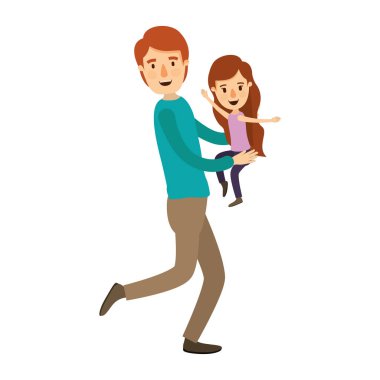 küçük bir kız taşıyan renkli resim karikatür tam vücut adam