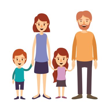 renkli resim karikatür aile grubu anne ve küçük çocuklar alınan eller