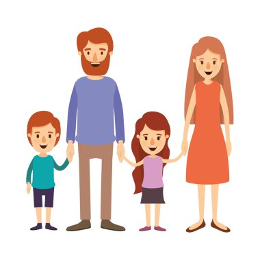 renkli resim karikatür aile anne ve küçük çocuklar alınan eller