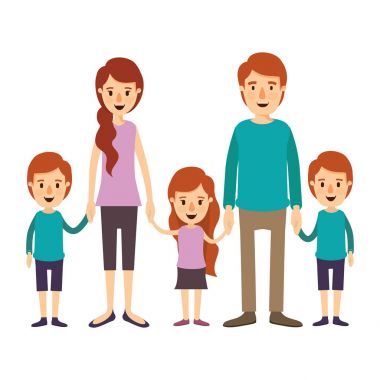 renkli resim karikatür aile anne ve küçük çocuklar alınan eller