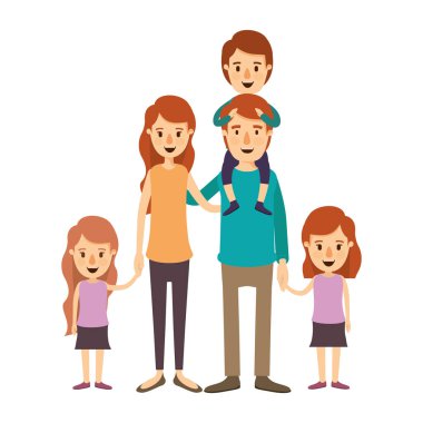 renkli resim karikatür büyük aile anne arka ve el ele daugthers çocukla