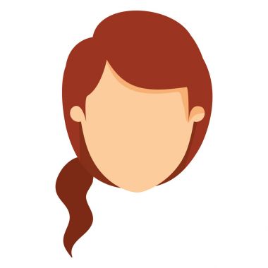 Kızıl at kuyruğu yan saçlı renkli resim karikatür Önden Görünüm meçhul kadın