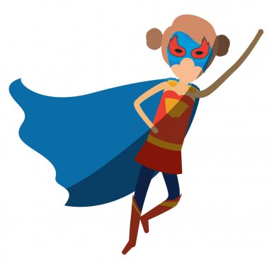 süper kahraman meçhul kadın gölgelendirme ile çapraz yönde uçan toplanan saçlı renkli siluet