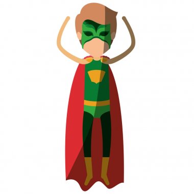 dikey olarak uçan ve gölgelendirme meçhul süper kahraman erkek ile renkli siluet