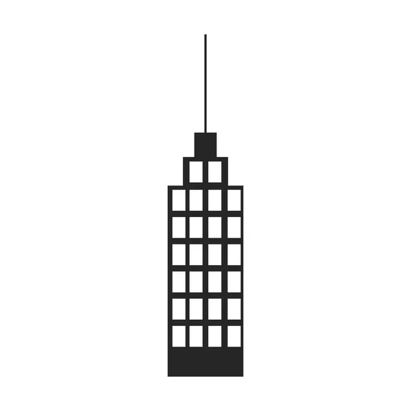 Монохромный силуэт строительного небоскреба с антенной — стоковый вектор