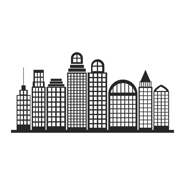 Silhouette paysage urbain monochrome avec bâtiments gratte-ciel — Image vectorielle