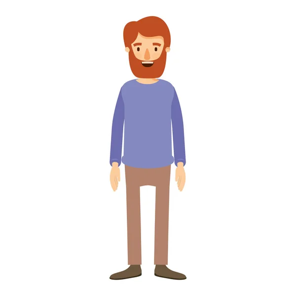 Buntes Bild Karikatur Ganzkörper-Mann mit Bart und Schnurrbart mit Kleidung — Stockvektor