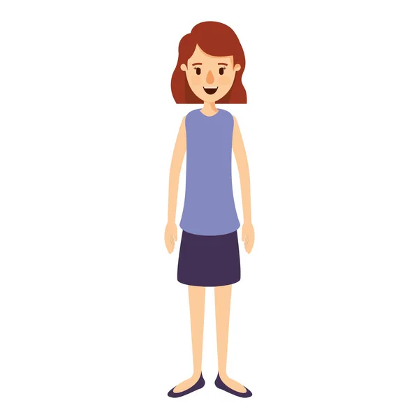 Imagen colorida caricatura mujer de cuerpo completo con pelo corto en la falda — Vector de stock