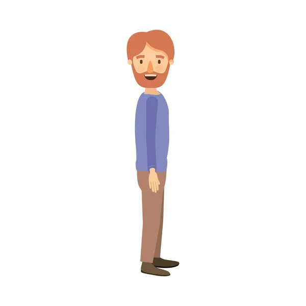 Renkli resim karikatür tam vücut adam sakallı tarafına bakan — Stok Vektör