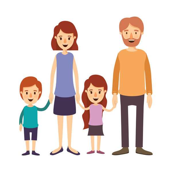 красочные изображения семейная группа карикатуры с родителями и маленькими детьми взялись за руки
