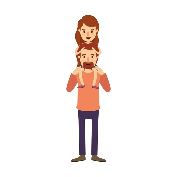 Kleurrijke afbeelding vader van de karikatuur baard met snor en meisje op zijn rug — Stockvector