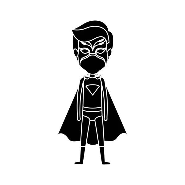 シルエット黒全身立っているスーパー ヒーローのマスクとキャップと男性 — ストックベクタ
