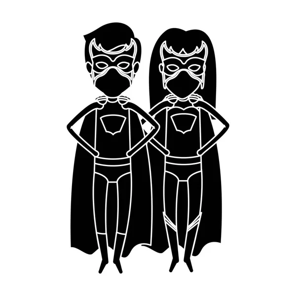 Silhouette svart framsida superhjälte par poserar med händerna på midjan — Stock vektor