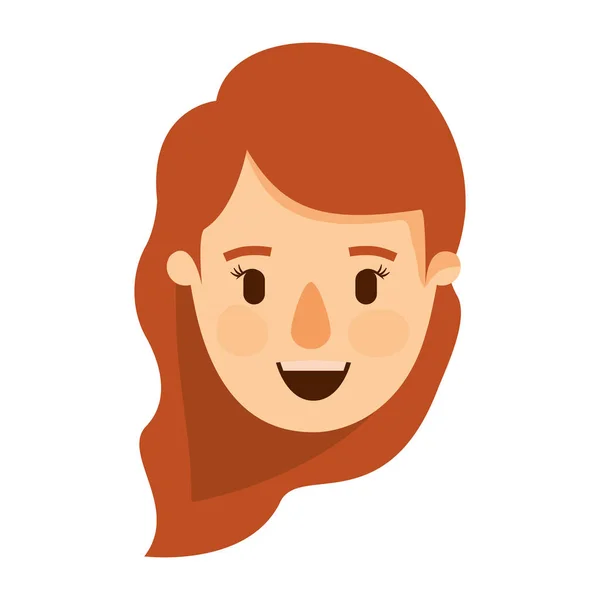 Imagem colorida caricatura frente vista rosto mulher com cabelo lateral ondulado — Vetor de Stock