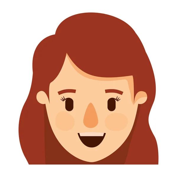 Kleurrijke afbeelding karikatuur vooraanzicht gezicht close-up vrouw met roodharige golvende kant haar — Stockvector
