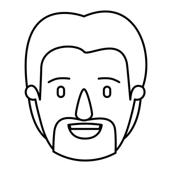 Silueta imagen caricatura vista frontal barbudo hombre con bigote — Vector de stock