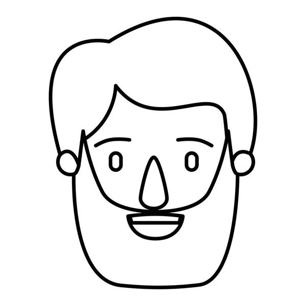 Silueta imagen caricatura vista frontal barbudo hombre con bigote y peinado — Vector de stock
