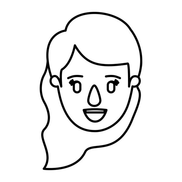 Силуэт изображение карикатуры на лицевой стороне лица женщина с волнистыми боковыми волосами — стоковый вектор