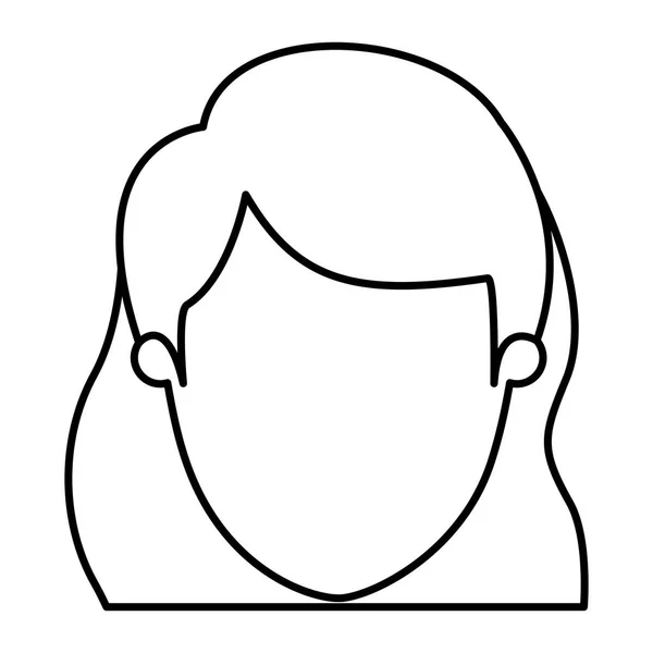 Silueta imagen caricatura vista frontal sin rostro primer plano mujer con pelo corto ondulado — Vector de stock