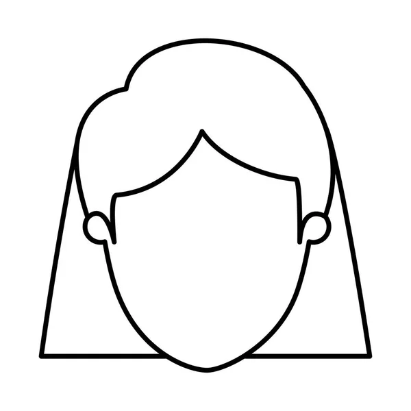 Silueta imagen caricatura vista frontal sin rostro primer plano mujer con pelo corto y recto — Vector de stock