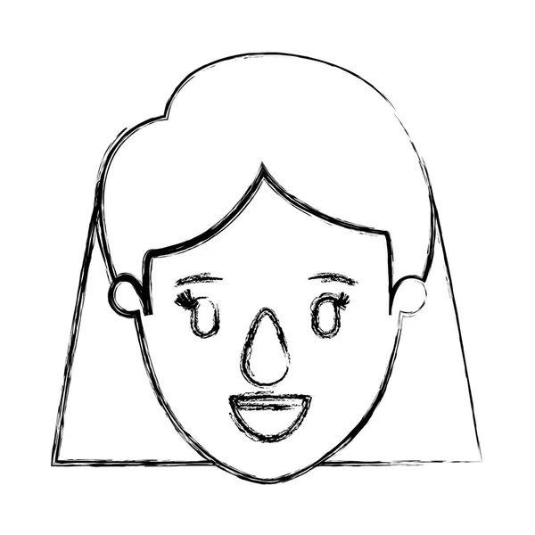 Silhueta borrada caricatura vista frontal rosto closeup mulher com penteado curto —  Vetores de Stock