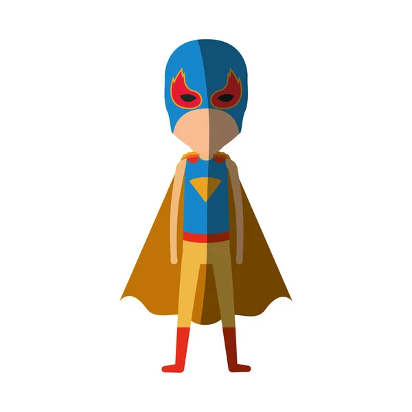 Silhueta colorida com super-herói criança sem rosto de pé e sombreamento —  Vetores de Stock