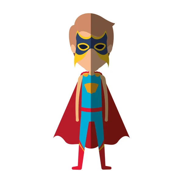Silhueta colorida com super-herói homem sem rosto de pé e sombreamento —  Vetores de Stock