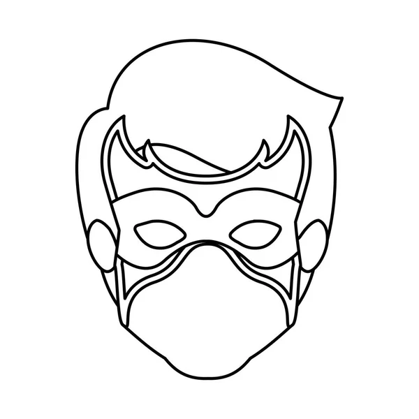 Monochrome contour of faceless guy superhero with mask — Stock Vector