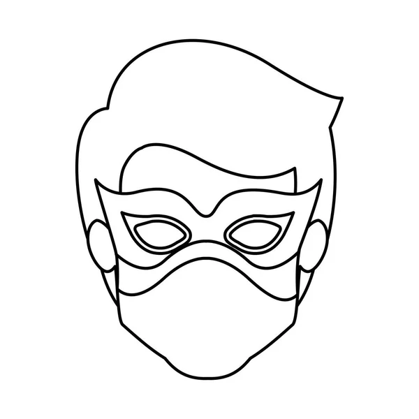 Monochrome contour of faceless kid superhero with mask — Stock Vector