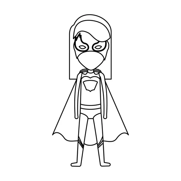 Monochrome contour faceless of standing girl superhero with short straight hair - Stok Vektor