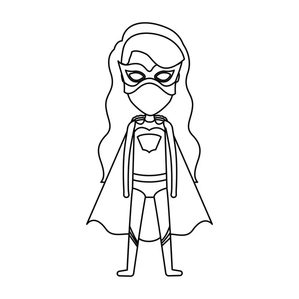 Monochrome contour faceless of standing girl superhero with long wavy hair - Stok Vektor