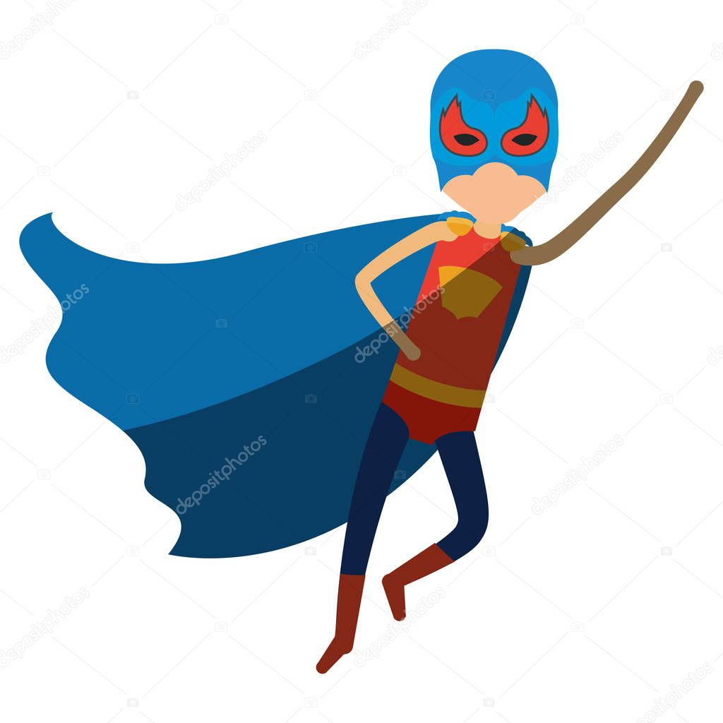 colorful silhouette with faceless superhero boy flying in diagonal direction and shading